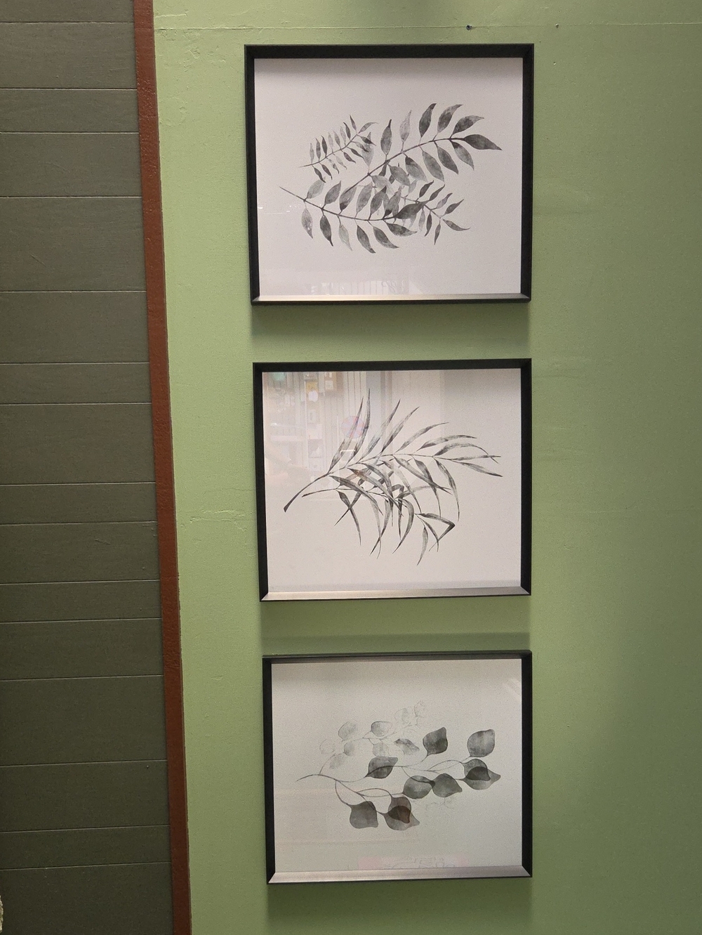 Set of 3 Botanical Black Frame Wall Art Prints - Gray Leaves